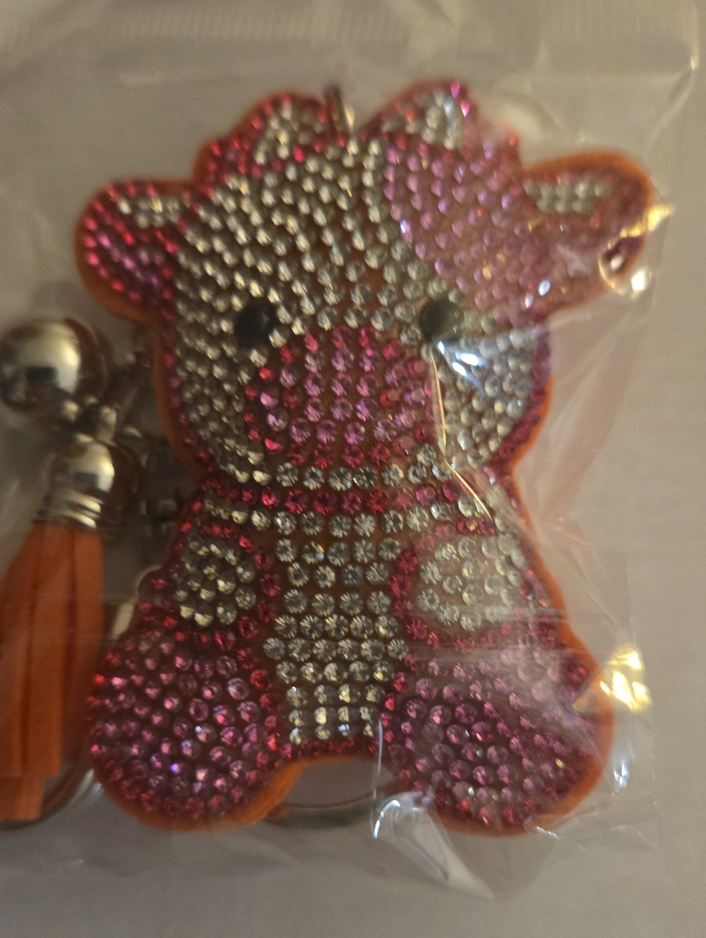 Rhinestone BLING Pink Highland Cow Western Keychain Bag Charm -